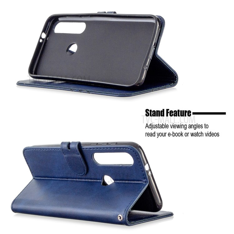 Wallet Leather Stand Phone Cover with Lanyard for Motorola Moto G8 Play - Blue-5