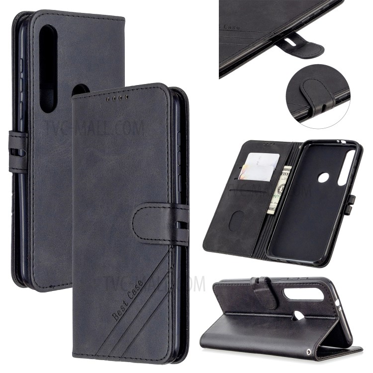 Wallet Leather Stand Phone Case with Lanyard for Motorola Moto G8 Plus - Black-1
