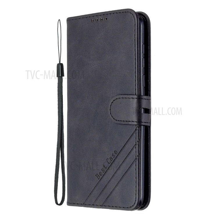 Wallet Leather Stand Phone Case with Lanyard for Motorola Moto G8 Plus - Black-2