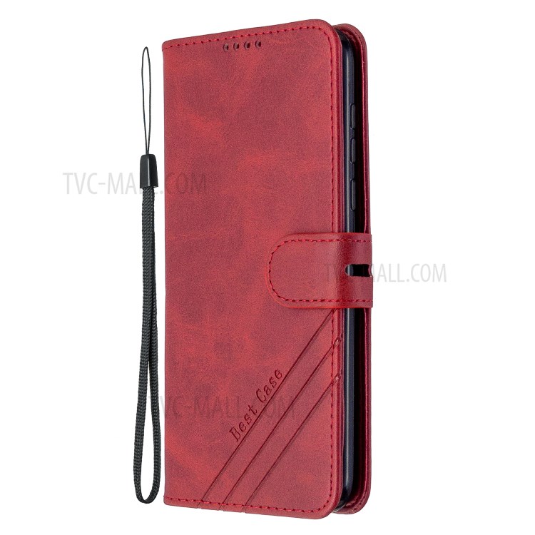 Wallet Leather Stand Phone Case with Lanyard for Motorola Moto G8 Plus - Red-2