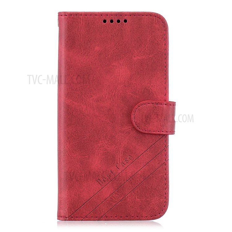 Wallet Leather Stand Phone Case with Lanyard for Motorola Moto G8 Plus - Red-4