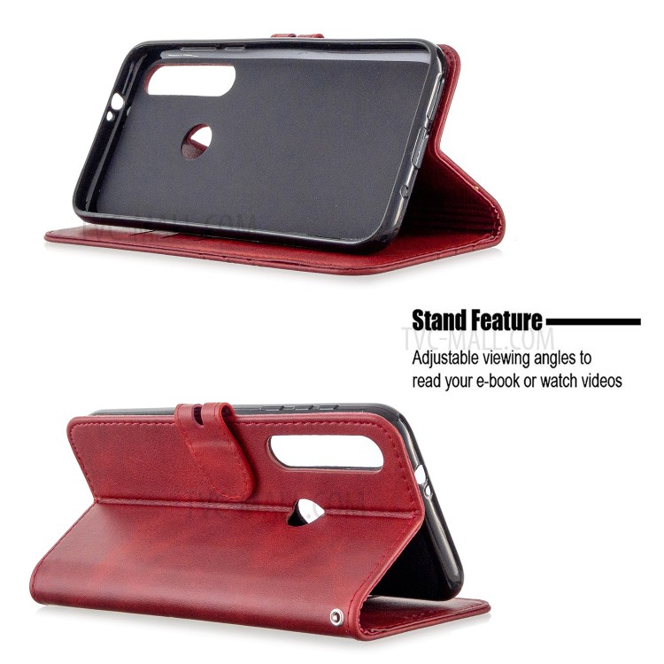 Wallet Leather Stand Phone Case with Lanyard for Motorola Moto G8 Plus - Red-5