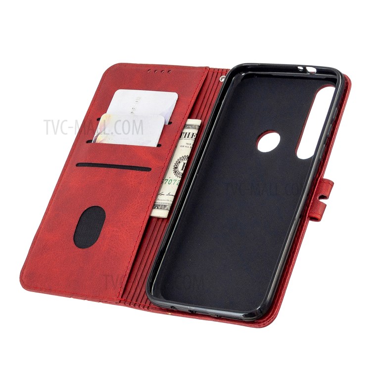 Wallet Leather Stand Phone Case with Lanyard for Motorola Moto G8 Plus - Red-6