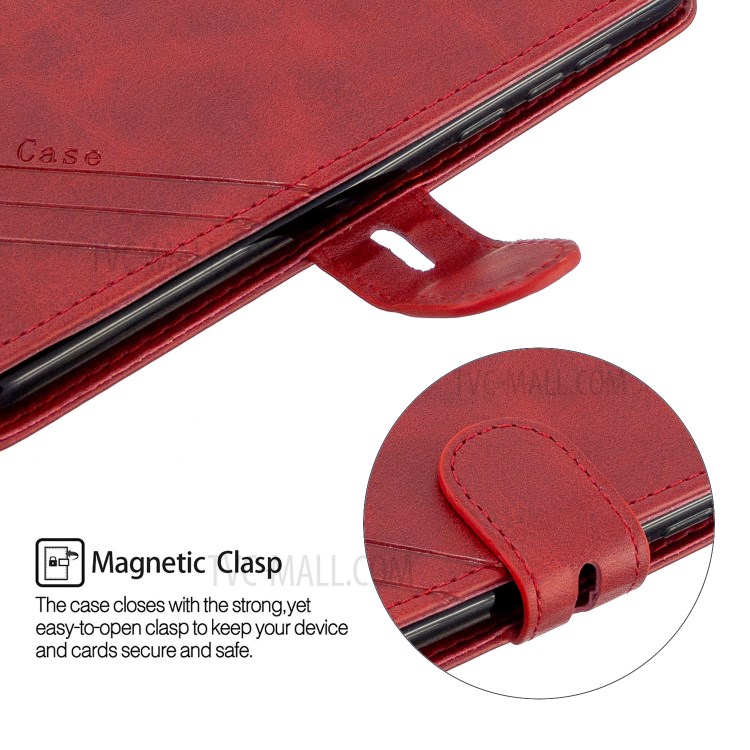 Wallet Leather Stand Phone Case with Lanyard for Motorola Moto G8 Plus - Red-7