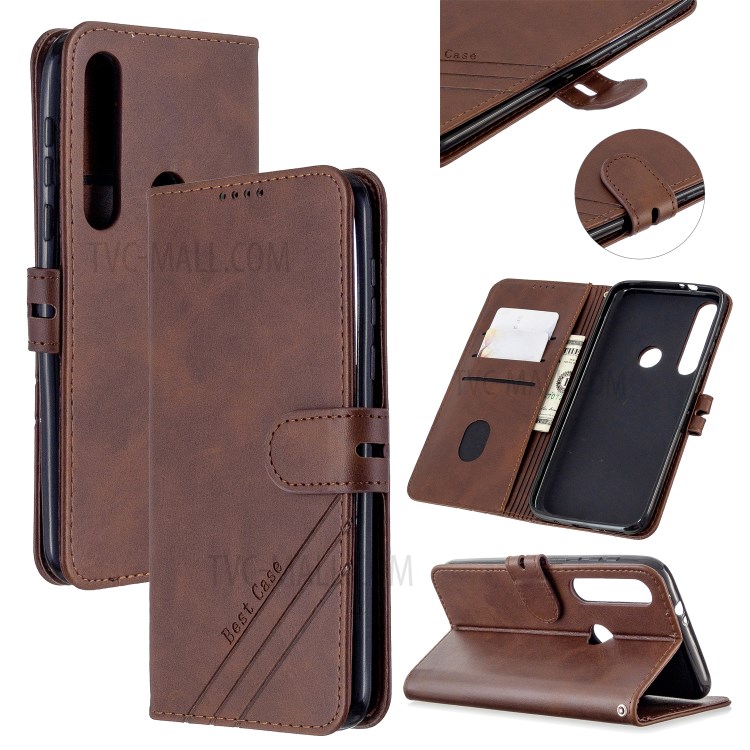 Wallet Leather Stand Phone Case with Lanyard for Motorola Moto G8 Plus - Coffee-1