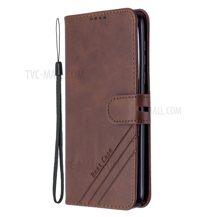 Wallet Leather Stand Phone Case with Lanyard for Motorola Moto G8 Plus - Coffee-2