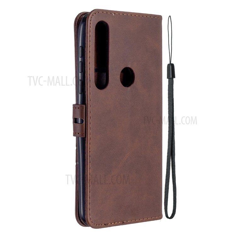 Wallet Leather Stand Phone Case with Lanyard for Motorola Moto G8 Plus - Coffee-3