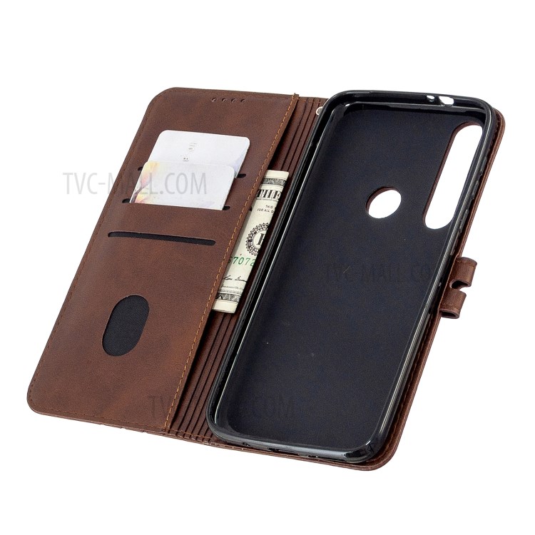 Wallet Leather Stand Phone Case with Lanyard for Motorola Moto G8 Plus - Coffee-6
