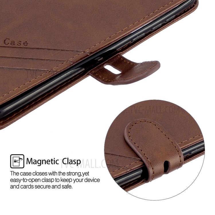 Wallet Leather Stand Phone Case with Lanyard for Motorola Moto G8 Plus - Coffee-7