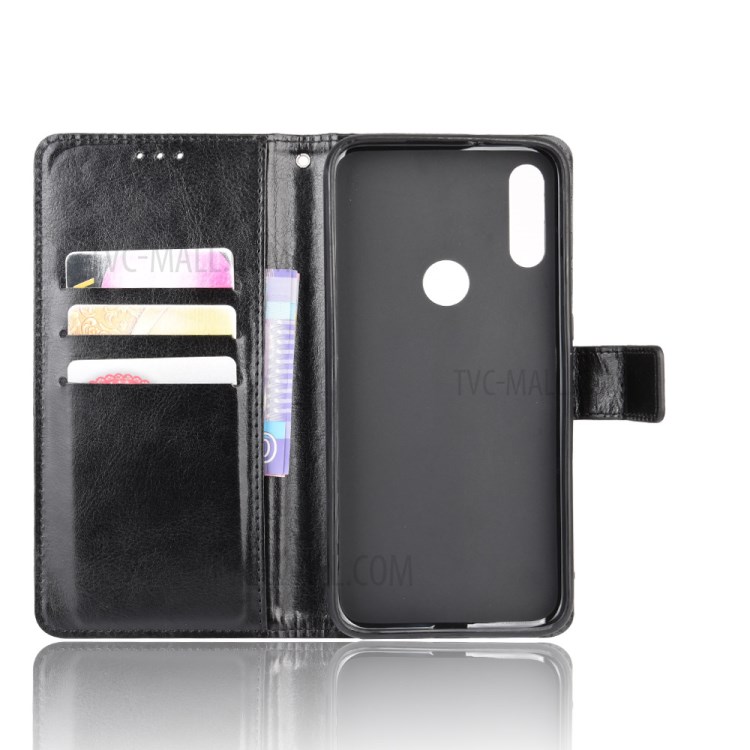 Crazy Horse Leather Cover with Wallet Stand Mobile Phone Shell for Motorola Moto E (2020) - Black-4