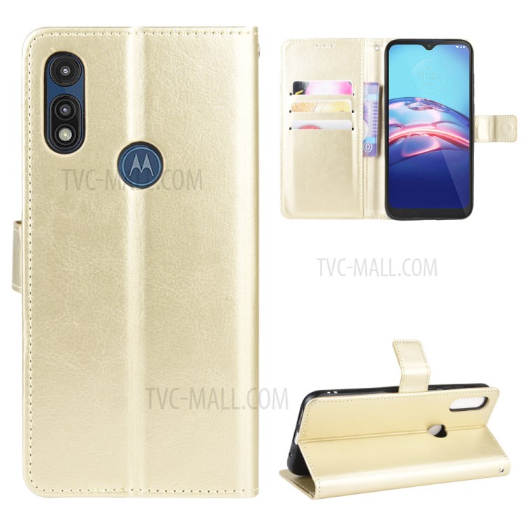 Crazy Horse Leather Cover with Wallet Stand Mobile Phone Shell for Motorola Moto E (2020) - Gold-1