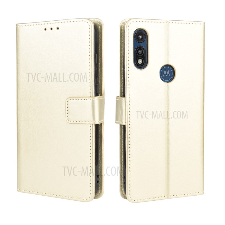 Crazy Horse Leather Cover with Wallet Stand Mobile Phone Shell for Motorola Moto E (2020) - Gold-2