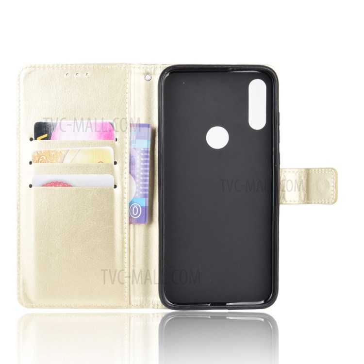 Crazy Horse Leather Cover with Wallet Stand Mobile Phone Shell for Motorola Moto E (2020) - Gold-4