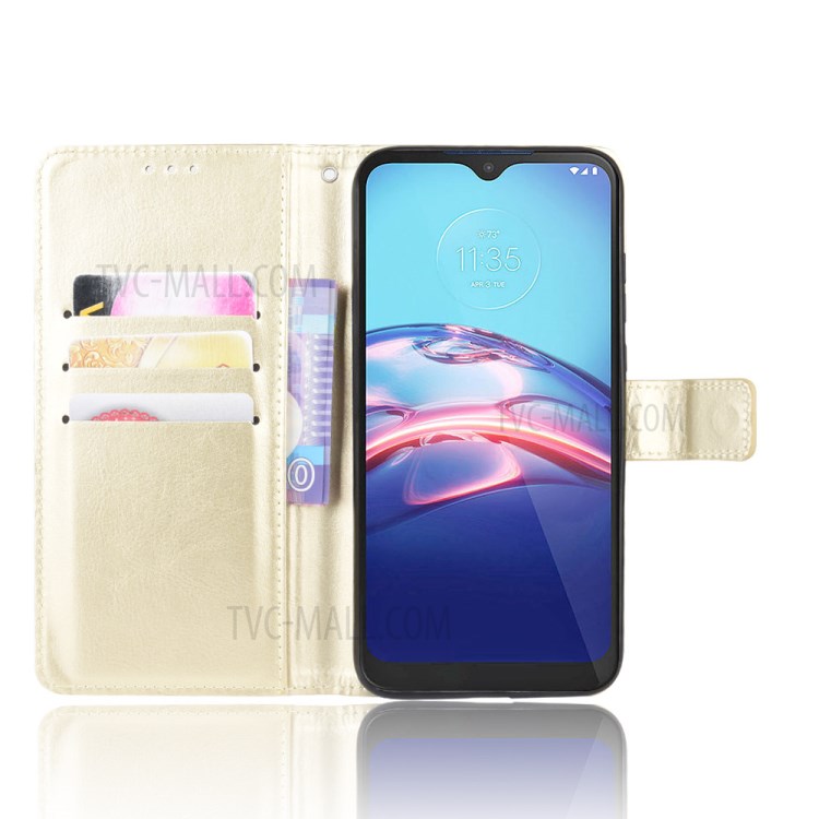 Crazy Horse Leather Cover with Wallet Stand Mobile Phone Shell for Motorola Moto E (2020) - Gold-5