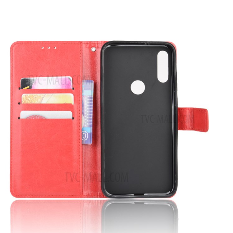 Crazy Horse Leather Cover with Wallet Stand Mobile Phone Shell for Motorola Moto E (2020) - Red-3