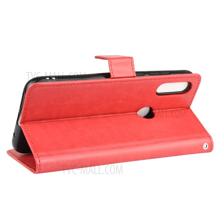 Crazy Horse Leather Cover with Wallet Stand Mobile Phone Shell for Motorola Moto E (2020) - Red-5