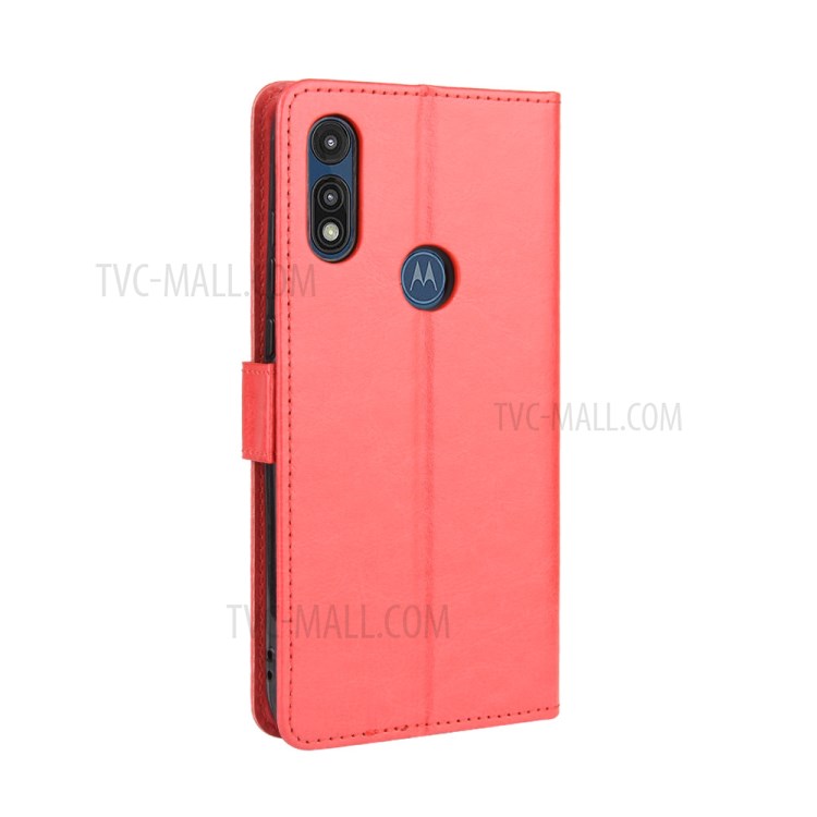 Crazy Horse Leather Cover with Wallet Stand Mobile Phone Shell for Motorola Moto E (2020) - Red-6