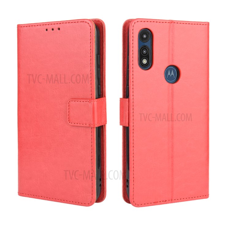 Crazy Horse Leather Cover with Wallet Stand Mobile Phone Shell for Motorola Moto E (2020) - Red-7