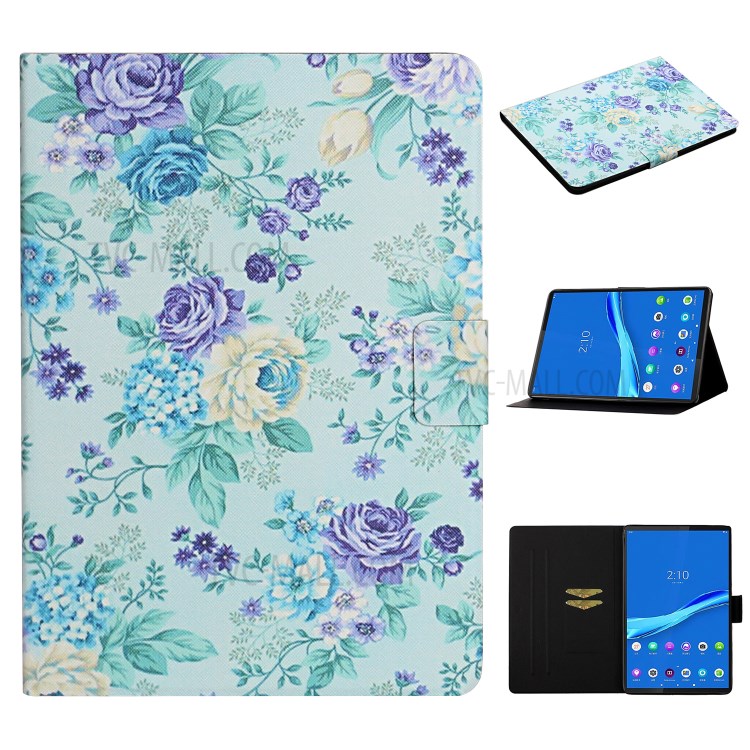 Flower Pattern Printing Card Holder Stand Tablet Cover Case for Lenovo Smart Tab M10FHD - Vivid Flower-1