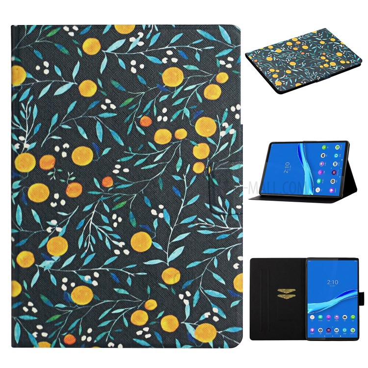 Flower Pattern Printing Card Holder Stand Tablet Cover Case for Lenovo Smart Tab M10FHD - Orange-1