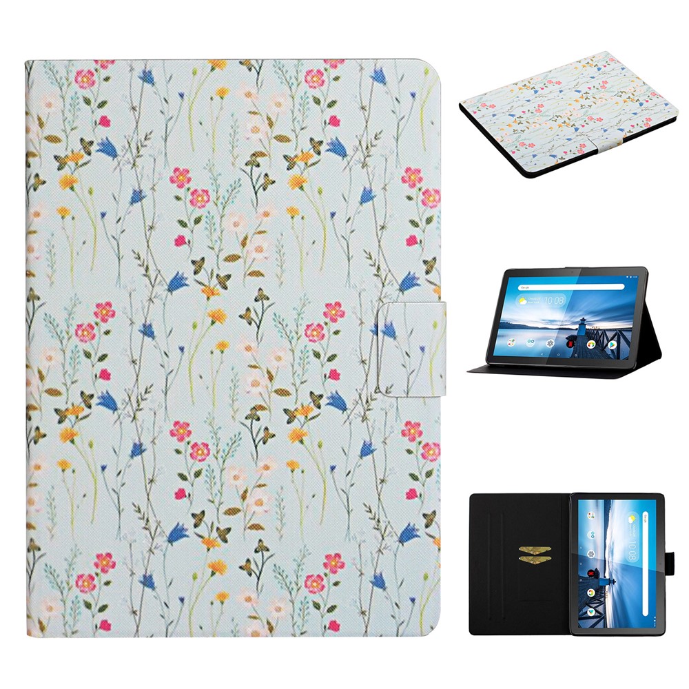 Flower Pattern Printing Tablet Cover for Lenovo Tab M10 TB-X605F - Red Flower-1