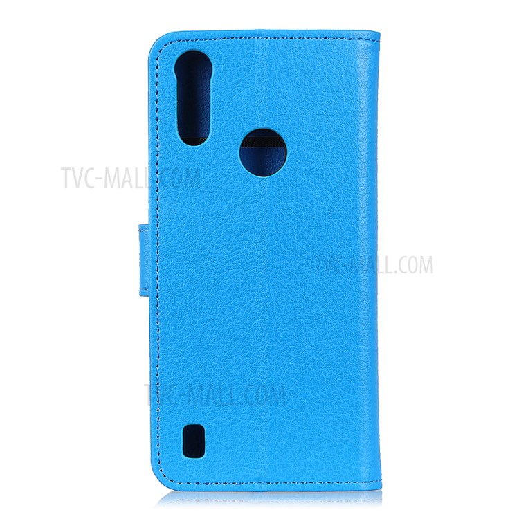 Litchi Skin Leather Stand Case for Motorola Moto E6s (2020) - Blue-3