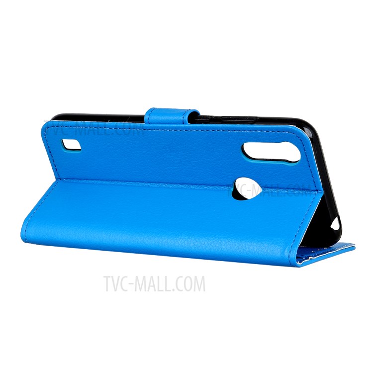Litchi Skin Leather Stand Case for Motorola Moto E6s (2020) - Blue-4