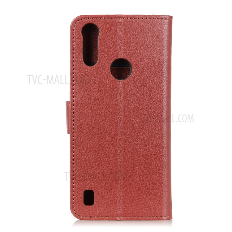 Litchi Skin Leather Stand Case for Motorola Moto E6s (2020) - Brown-3