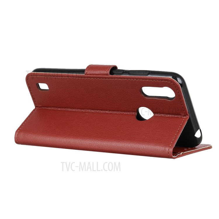 Litchi Skin Leather Stand Case for Motorola Moto E6s (2020) - Brown-4