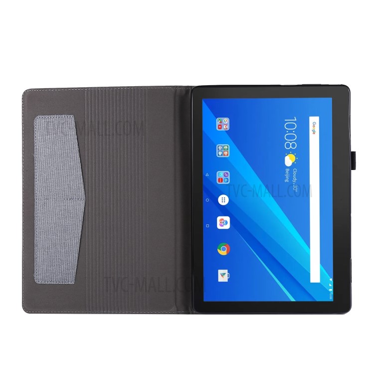 Cloth Texture Leather Tablet Shell with Card Holder Stand for Lenovo Tab E10 - Grey-2