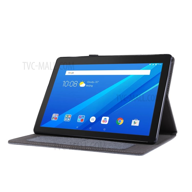 Cloth Texture Leather Tablet Shell with Card Holder Stand for Lenovo Tab E10 - Grey-5