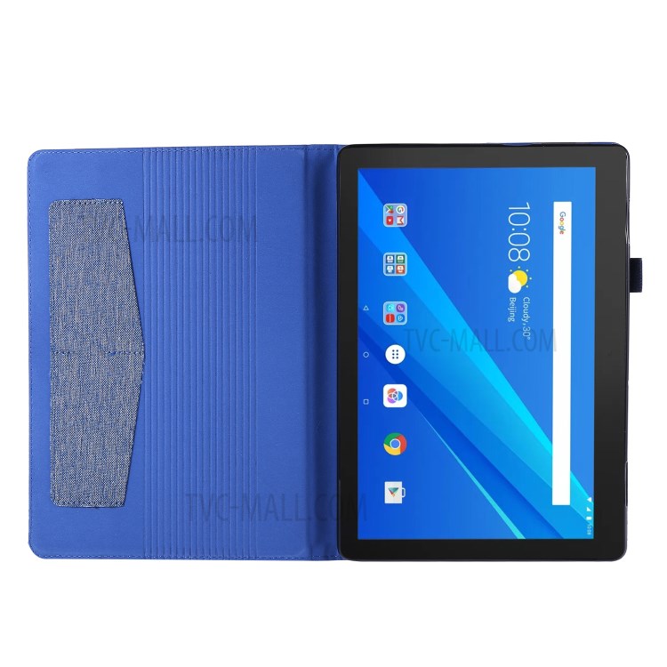 Cloth Texture Leather Tablet Shell with Card Holder Stand for Lenovo Tab E10 - Blue-2