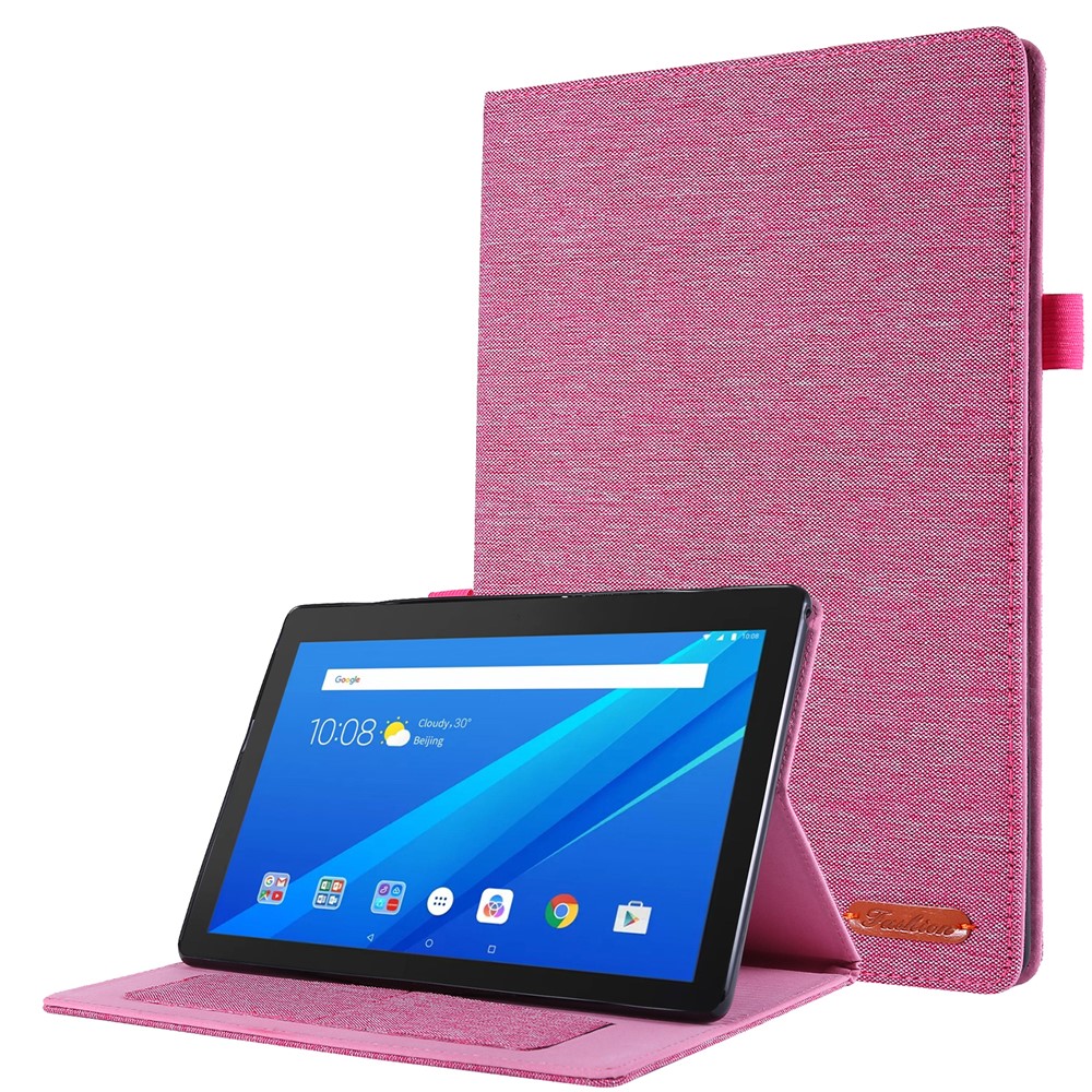Cloth Texture Leather Tablet Shell with Card Holder Stand for Lenovo Tab E10 - Rose-1