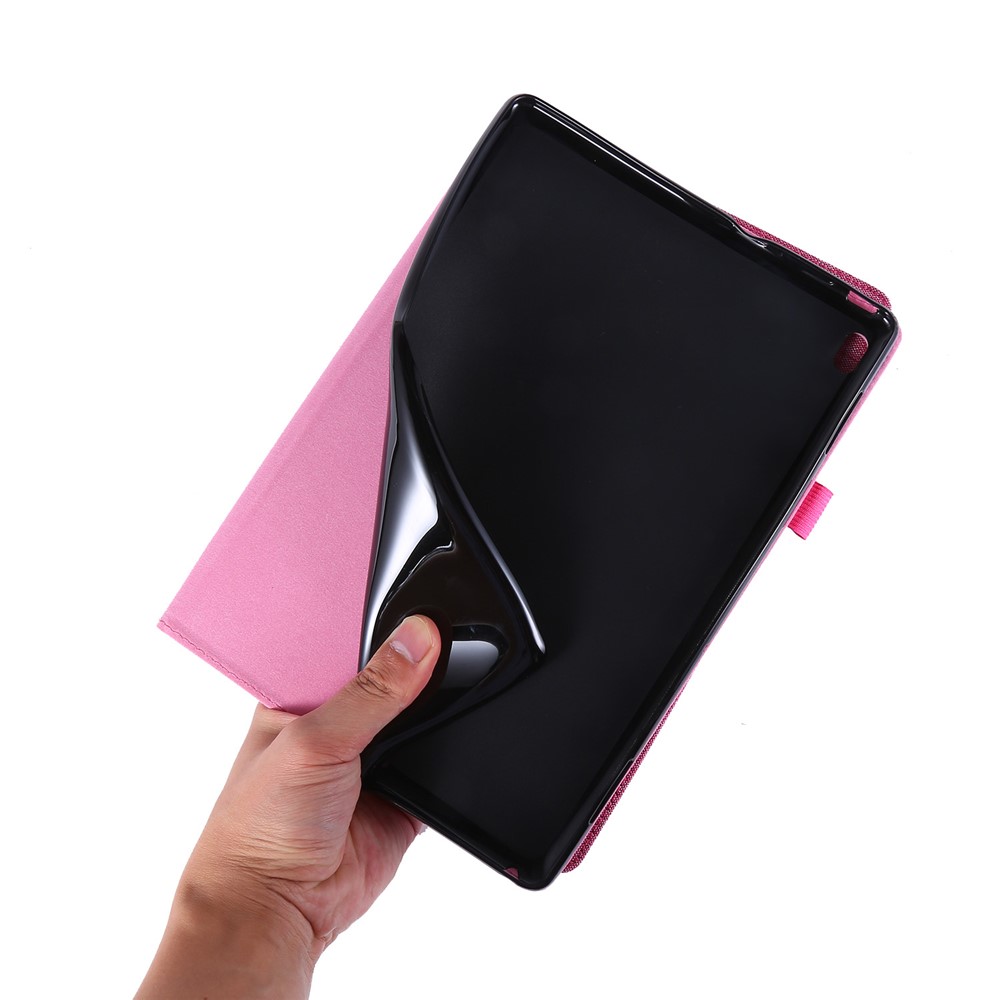 Cloth Texture Leather Tablet Shell with Card Holder Stand for Lenovo Tab E10 - Rose-5