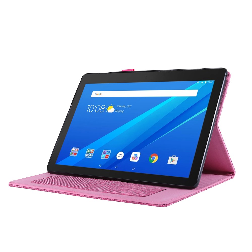 Cloth Texture Leather Tablet Shell with Card Holder Stand for Lenovo Tab E10 - Rose-8