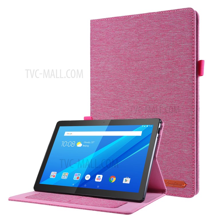 Cloth Texture Card Holder Stand Leather Case for Lenovo Tab P10 - Rose-1