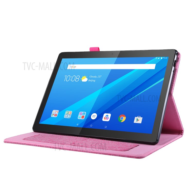 Cloth Texture Card Holder Stand Leather Case for Lenovo Tab P10 - Rose-5