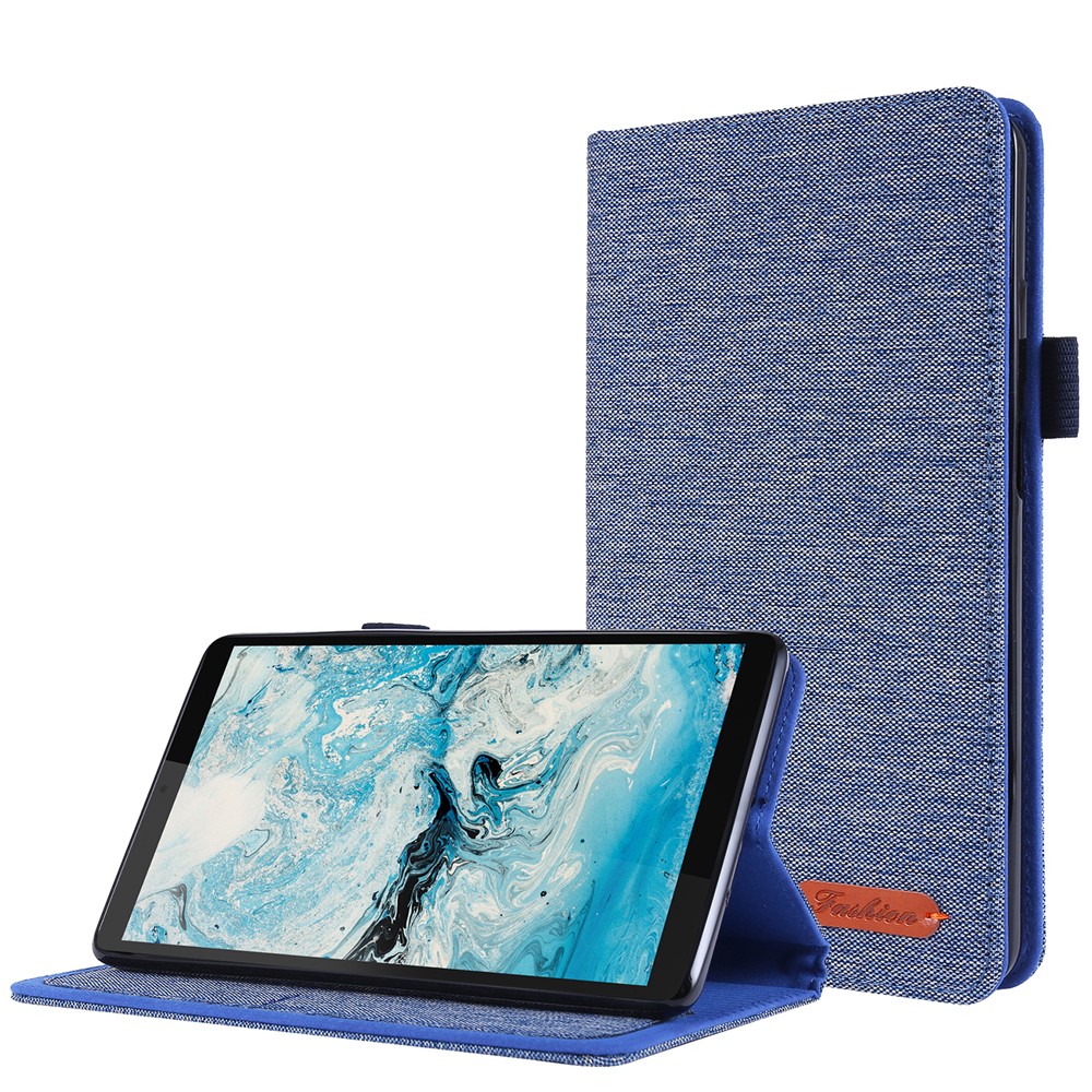 Soporte de Ranuras Para la Tarjeta de Textura de Tela Para la Cubierta Protectora de Cuero Para Lenovo Tab M7 (2nd Gen) TB-7305F /(3ra Generación) - Azul