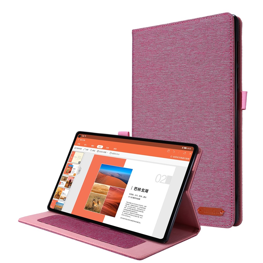 Cloth Texture Card Slots Stand Leather Protective Case for Lenovo Tab M10 Plus - Pink-1