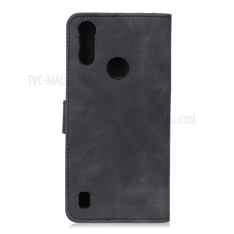 KHAZNEH Retro Leather Stand Phone Case for Motorola Moto E6s (2020) - Black-2