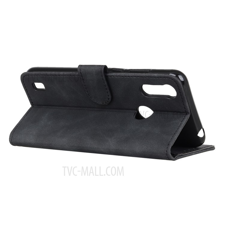 KHAZNEH Retro Leather Stand Phone Case for Motorola Moto E6s (2020) - Black-3