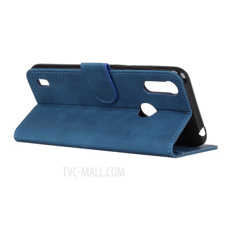 KHAZNEH Retro Leather Stand Phone Case for Motorola Moto E6s (2020) - Blue-3