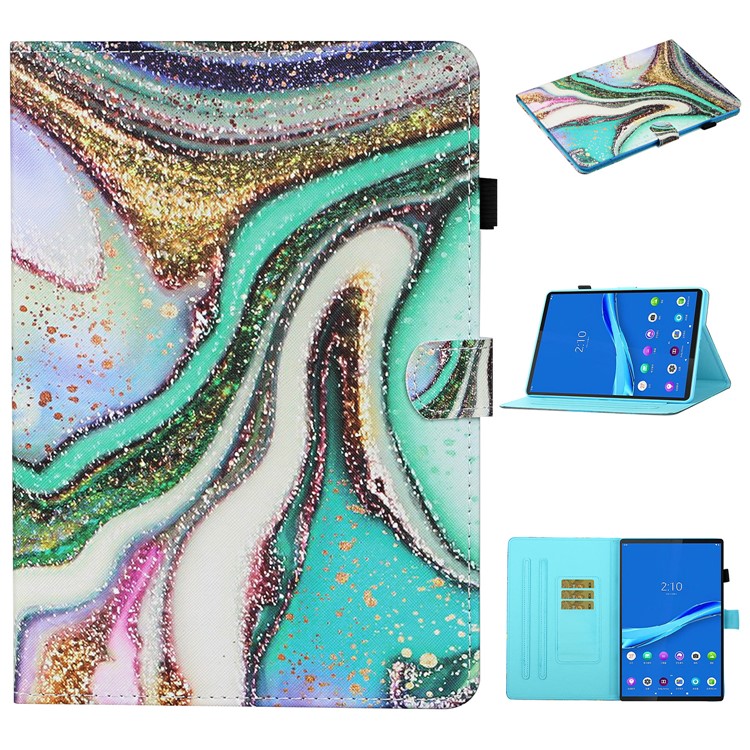 Ranuras de Tarjetas de Impresión de Patrones Flip Flip Cuero Case Para Lenovo Tab M10 Plus TB-X606F - Elemento Brillante