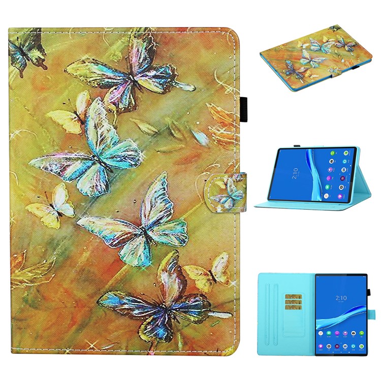 Pattern Printing Card Slots Stand Flip Leather Protective Case for Lenovo Tab M10 TB-X605F/M10 Plus - Butterfly-1