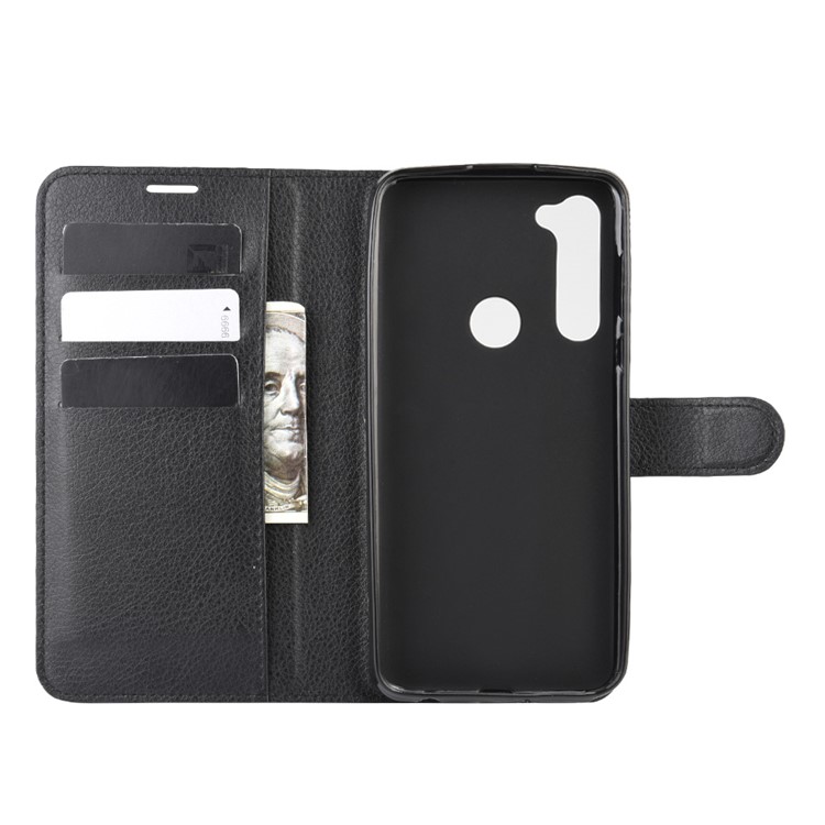 Litchi Skin Wallet Leather Shell for Motorola Moto G Stylus - Black-4