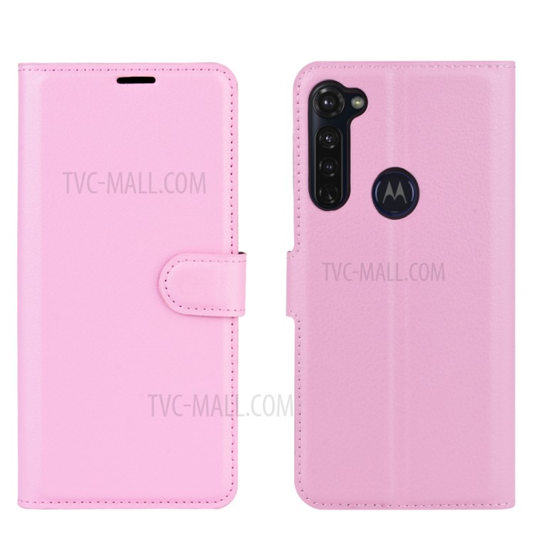 Litchi Skin Wallet Leather Shell for Motorola Moto G Stylus / G Pro - Pink-1