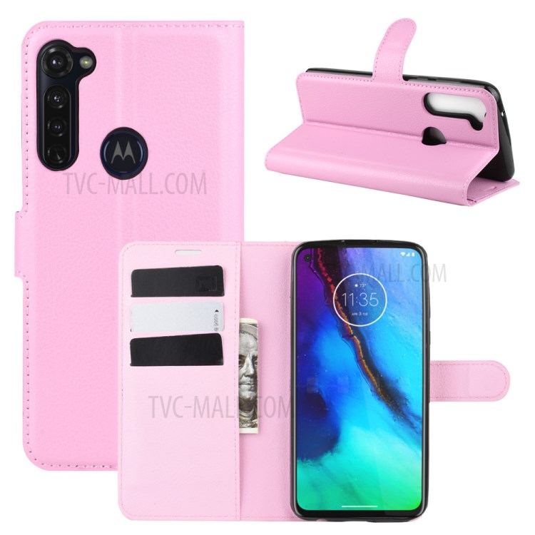 Litchi Skin Wallet Leather Shell for Motorola Moto G Stylus / G Pro - Pink-2