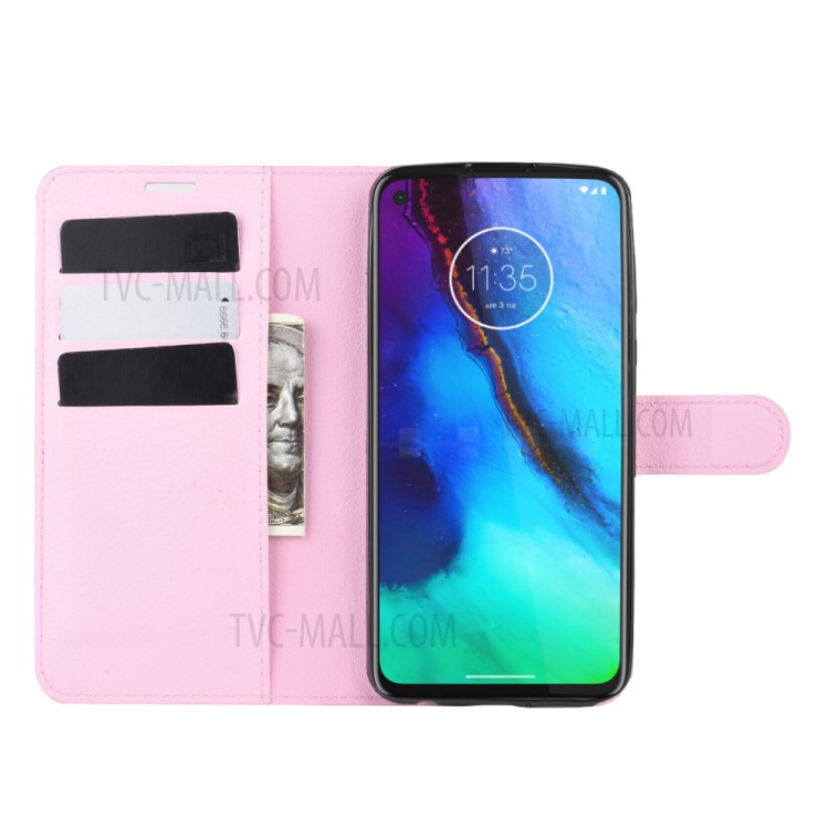 Litchi Skin Wallet Leather Shell for Motorola Moto G Stylus / G Pro - Pink-5
