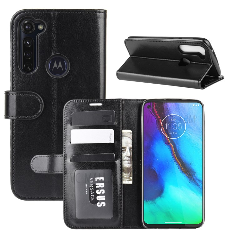 Crazy Horse Wallet Leather Stand Cover Case for Motorola Moto G Stylus - Black-2