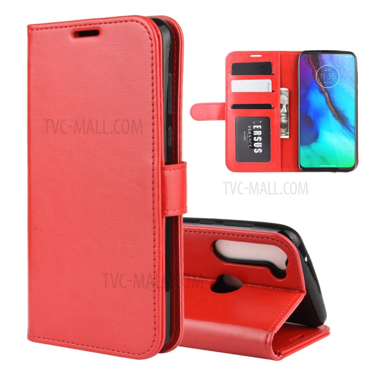 Crazy Horse Wallet Leather Stand Cover Case for Motorola Moto G Stylus - Red-1